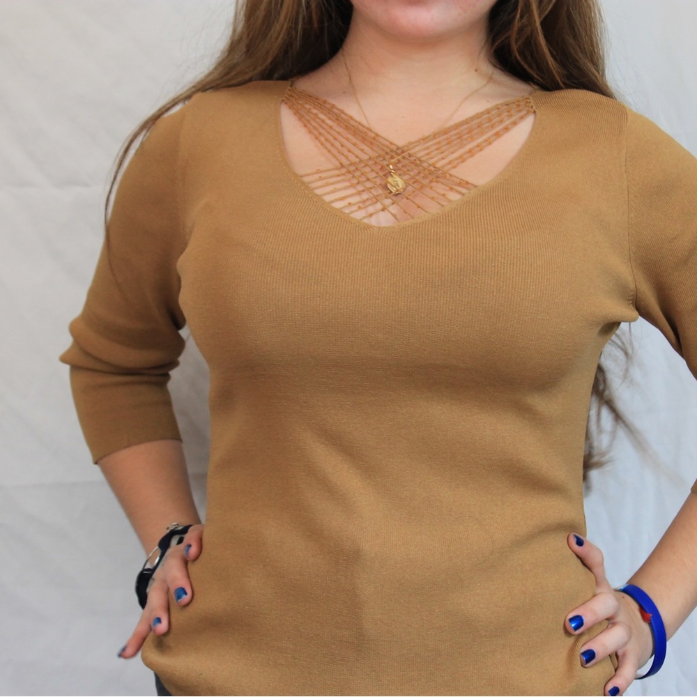 Amazing golden Top with criss cross fine beads